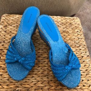 BLUE WEDGE SANDALS